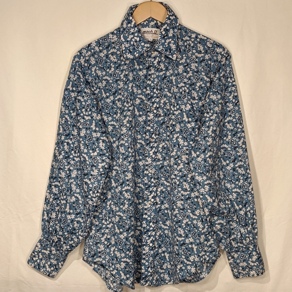 Vintage 80's Mach II By Arrow button down blue floral shirt - Picture 1 of 6